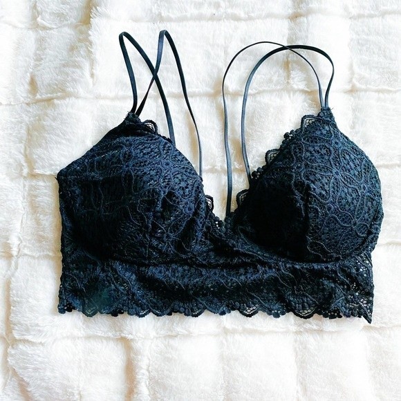 Auden Dark Navy Blue Lightly Padded Lined Lace Strappy Bralette Large - Picture 2 of 12